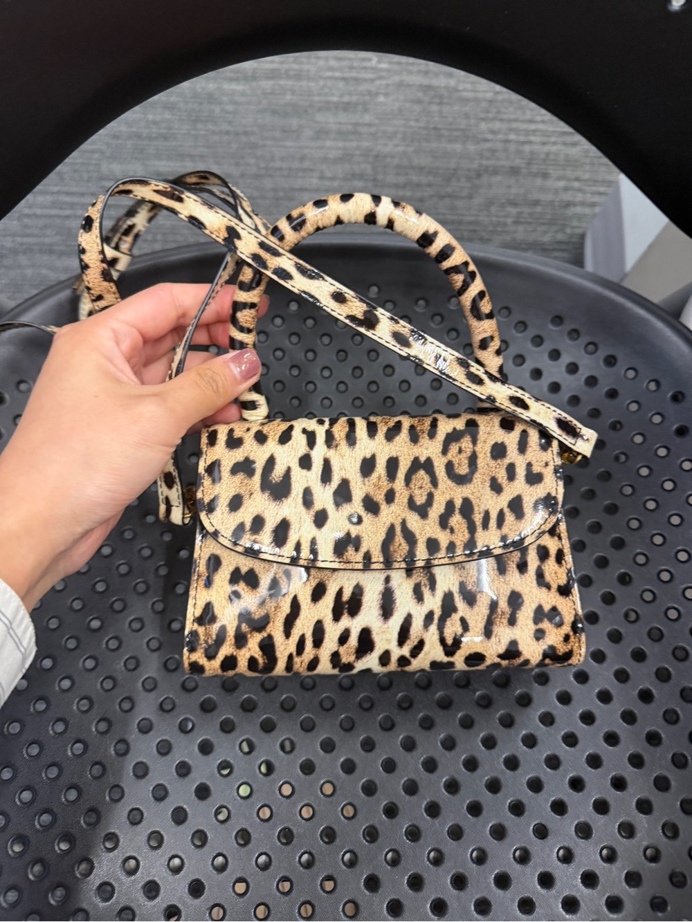 BY FAR Leopard-Print Mini Top Handle Bag - Beige/Black